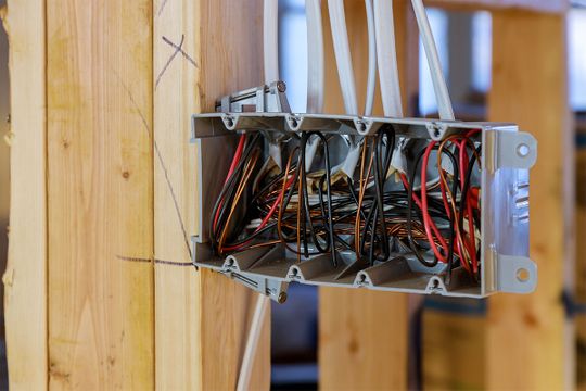 Interior view of a electrical box with wires